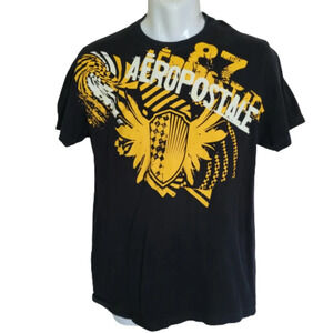 Aeropostale Black Yellow Short Sleeve Graphic T-shirt Size Men's Medium